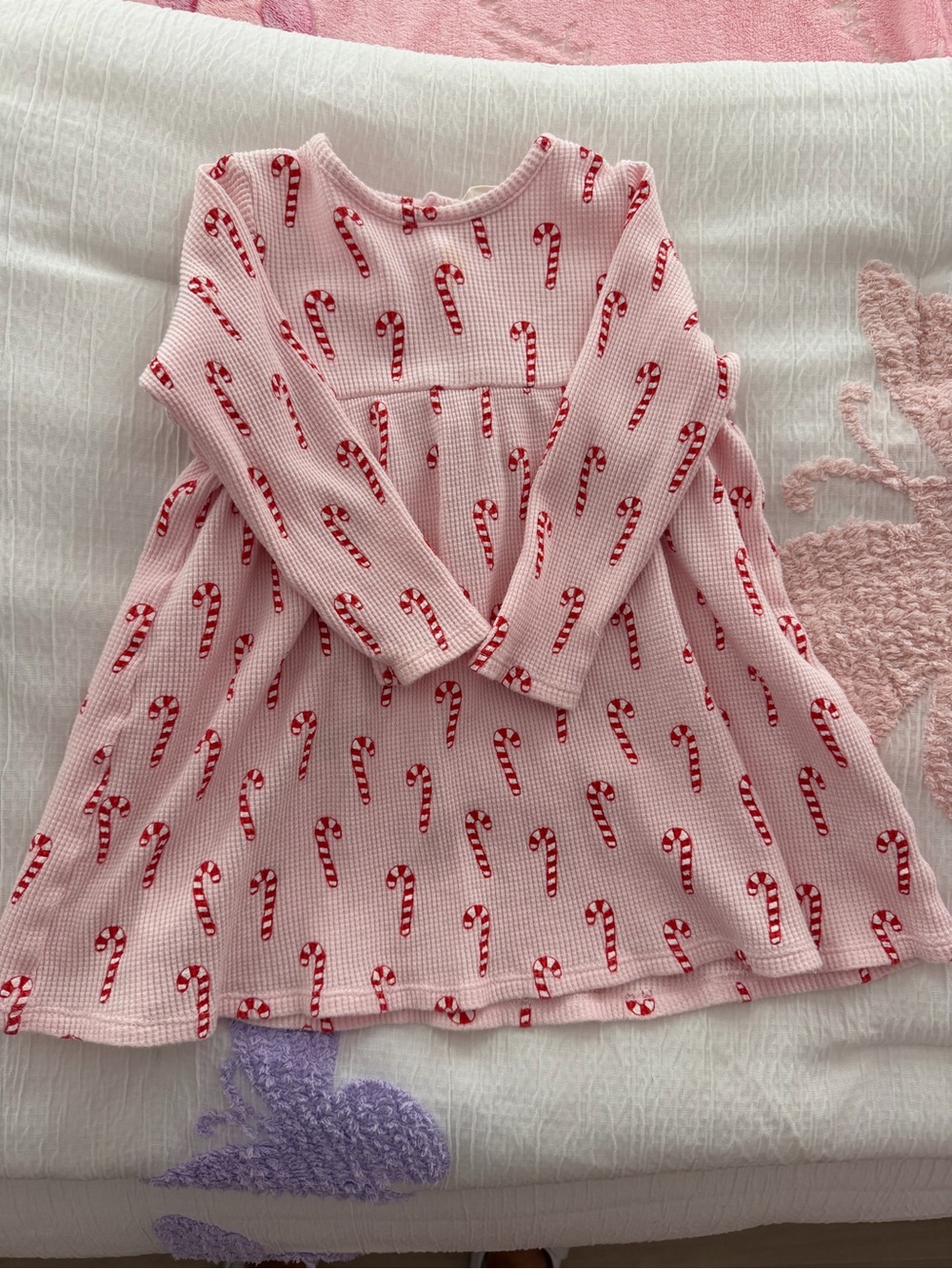 Girls' Pink Candy Cane Print Casual Dress